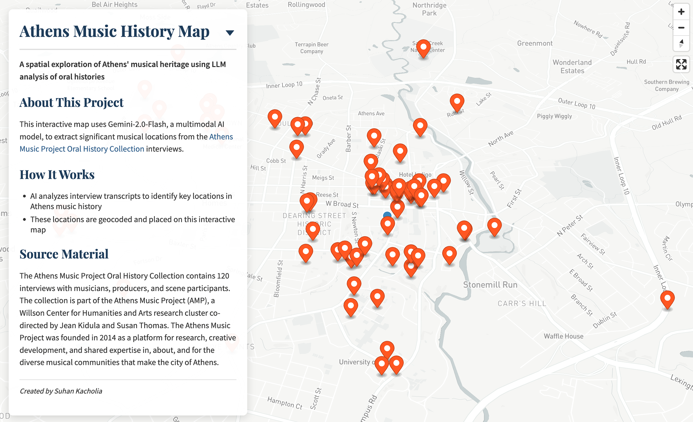 screenshot of interactive map, with text and place marks 