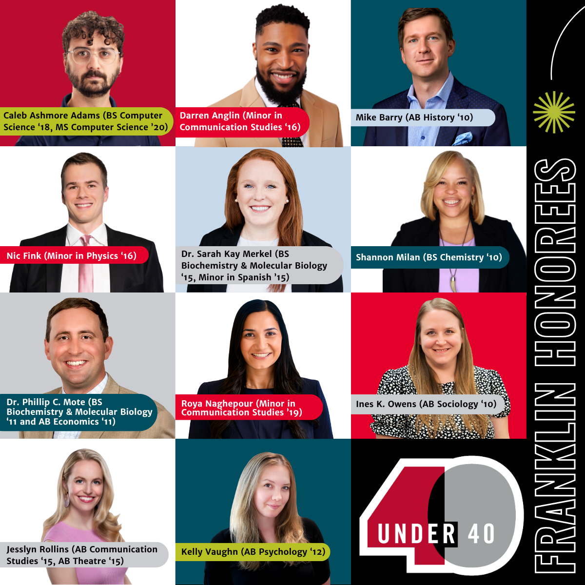 Headshot photographs of alumni winners