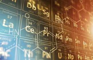graphic of the periodic table with color gradient