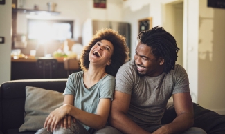 photo two people, laughing and smiling