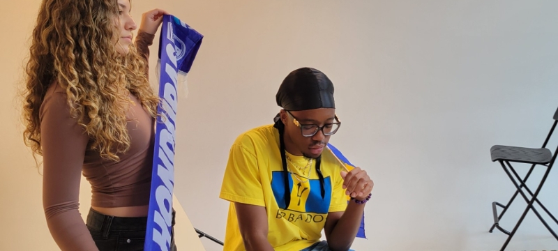 photo of two students in studio