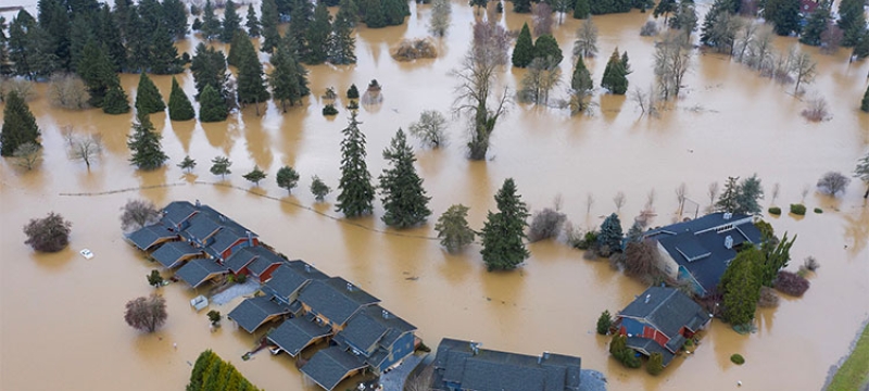 photo of area with flooding and house rooftops