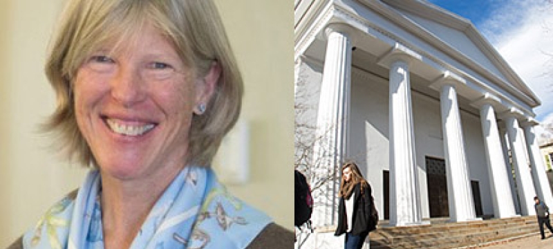 woman, split image with building