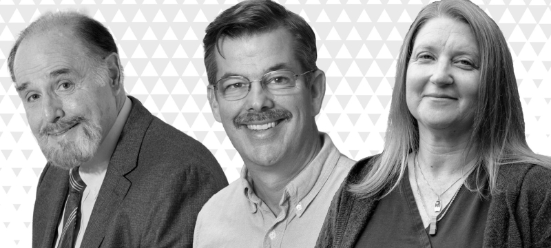 headshot graphic of three people