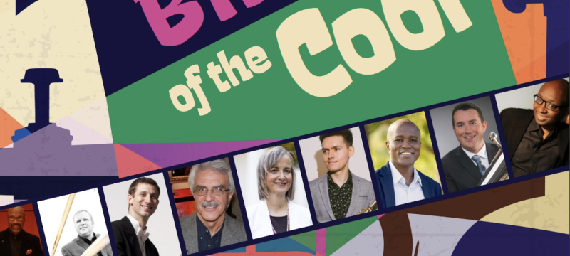 Graphic with corlorful text, images and photos of people