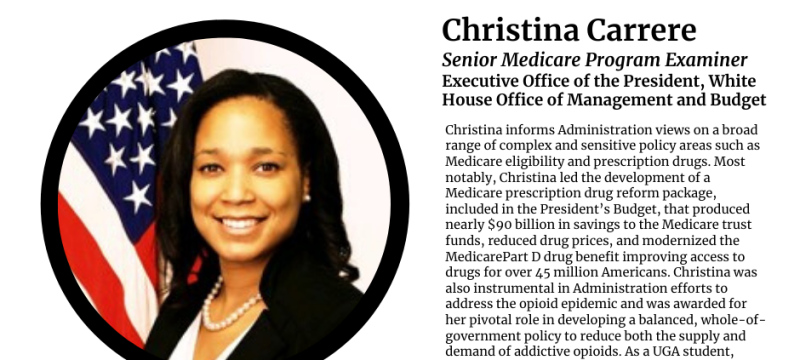 Graphic with photo of woman and text