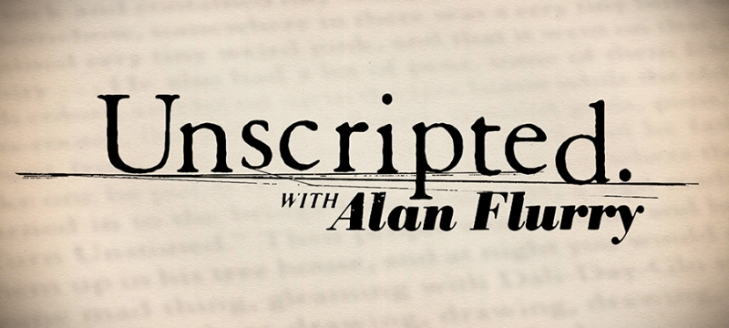 graphic with words over blurred type script