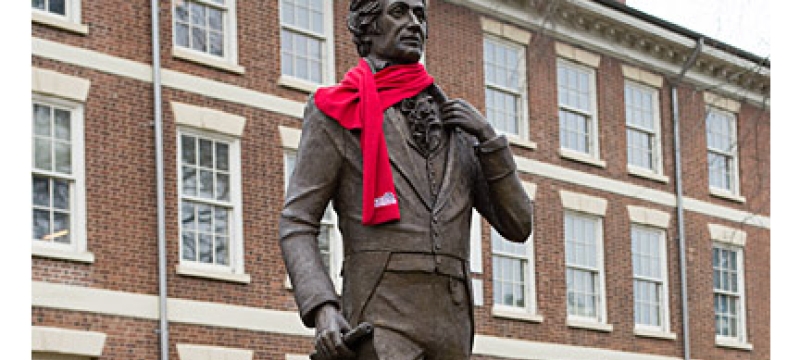 Baldwin statue with scarf