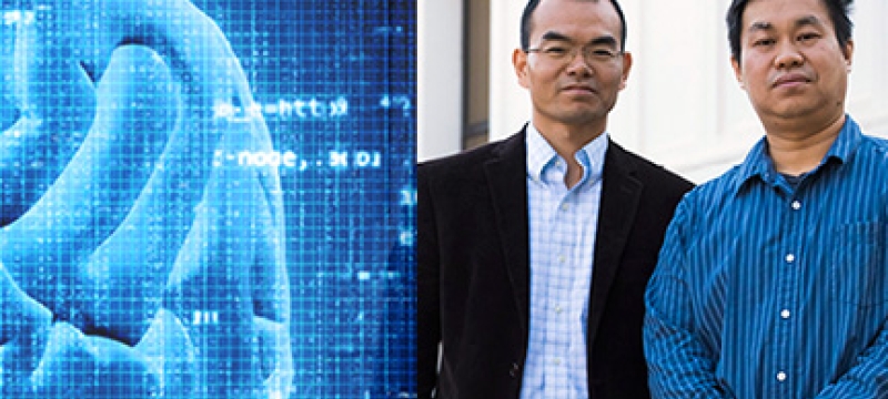 brain graphic, with photo of two men