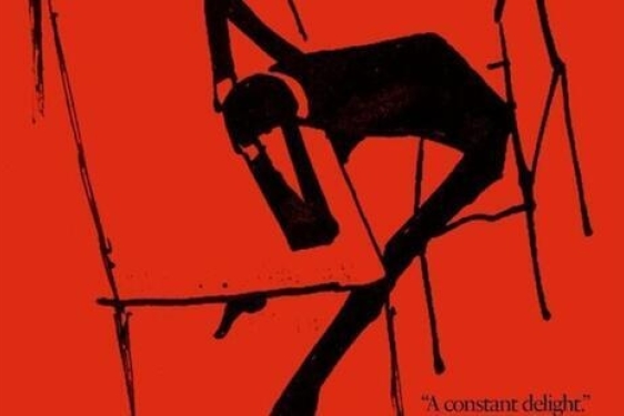 graphic with black drawing on red 