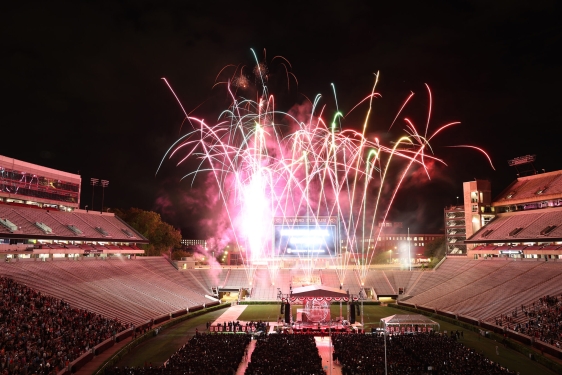 photo off fireworks in stadium, night sky