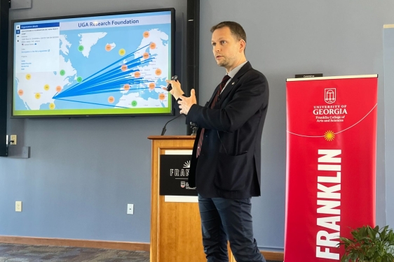 Bernard presenting his work